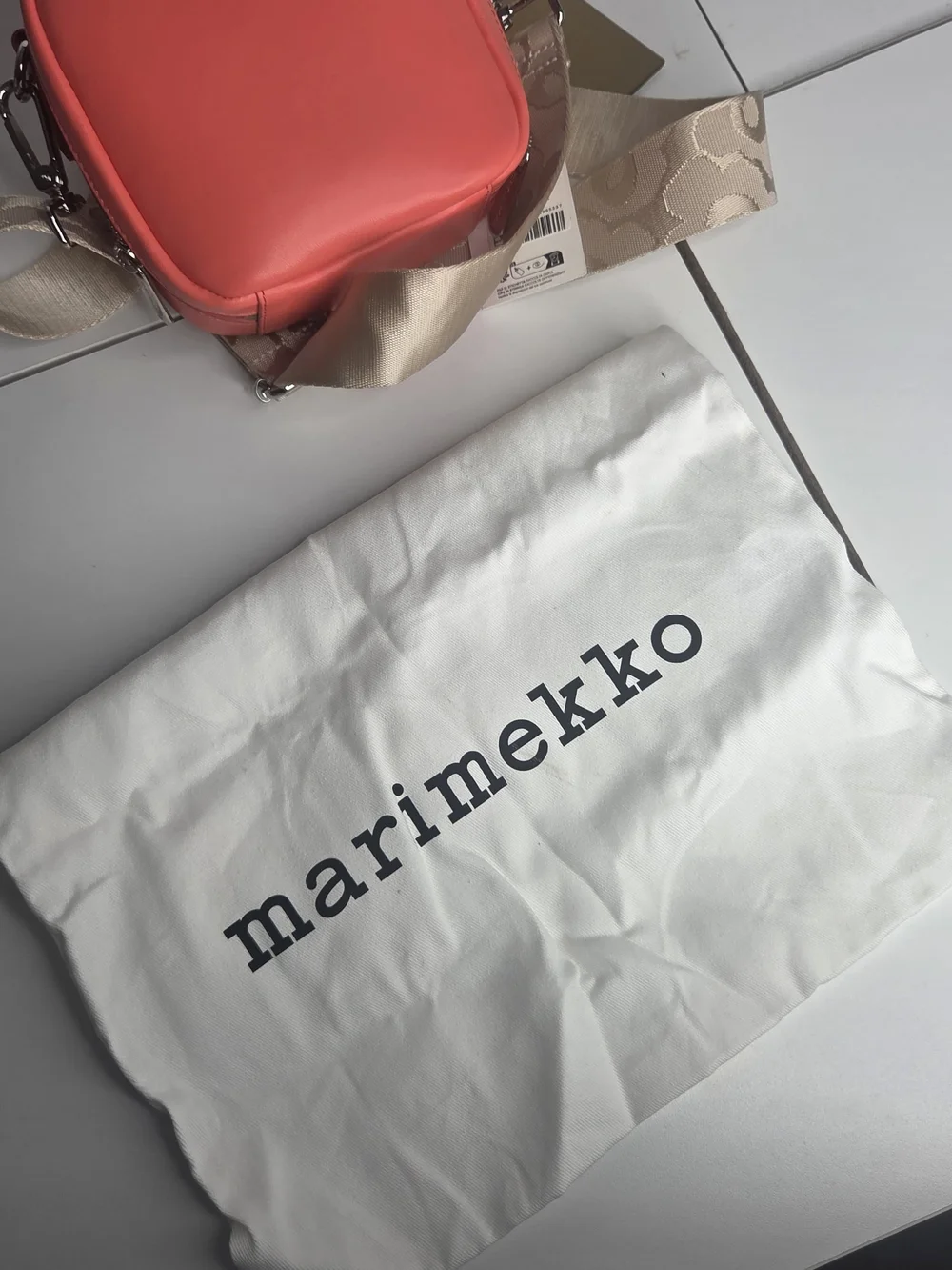 Marimekko Coral Crossbody Bag with Beige Strap